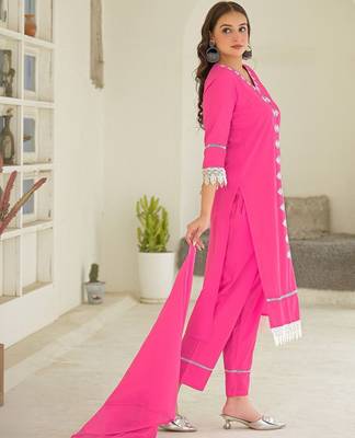 Women Ethnic Motifs Embroidered Regular Thread Work Kurta with Trousers & With Dupatta 5