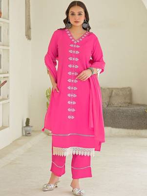 Women Ethnic Motifs Embroidered Regular Thread Work Kurta with Trousers & With Dupatta 7