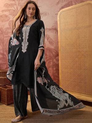 Women Ethnic Motifs Embroidered Regular Thread Work Kurta with Palazzos & With Dupatta 1