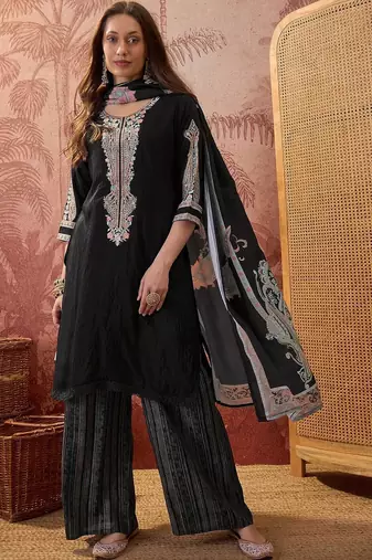 Women Ethnic Motifs Embroidered Regular Thread Work Kurta with Palazzos & With Dupatta