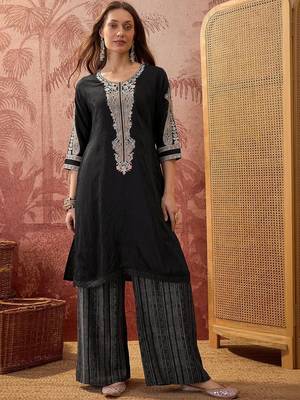 Women Ethnic Motifs Embroidered Regular Thread Work Kurta with Palazzos & With Dupatta 5