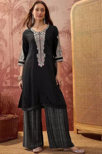 Women Ethnic Motifs Embroidered Regular Thread Work Kurta with Palazzos & With Dupatta