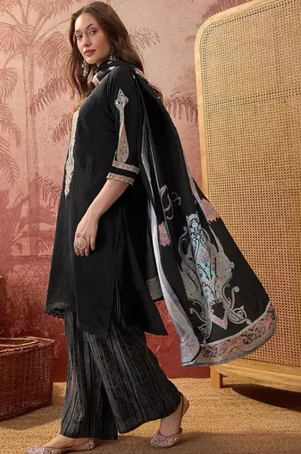 Women Ethnic Motifs Embroidered Regular Thread Work Kurta with Palazzos & With Dupatta
