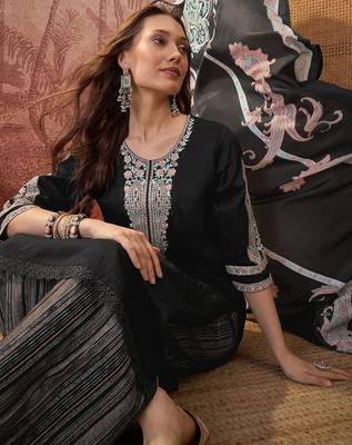 Women Ethnic Motifs Embroidered Regular Thread Work Kurta with Palazzos & With Dupatta 7
