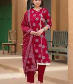 Women Ethnic Motifs Printed Regular Kurta with Trousers & With Dupatta