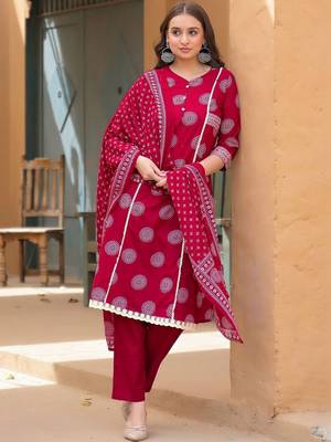Women Ethnic Motifs Printed Regular Kurta with Trousers & With Dupatta 7