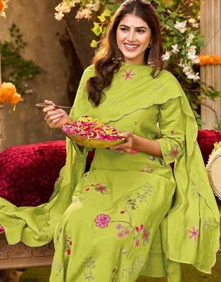 Women Embroidered Regular Kurta with Trousers & With Dupatta 2