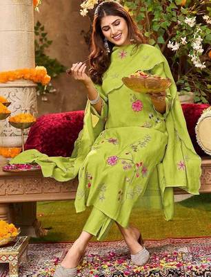 Women Embroidered Regular Kurta with Trousers & With Dupatta 4