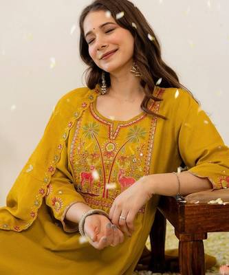 Women Embroidered Regular Kurta with Trousers & With Dupatta 2