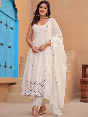 Women Embroidered Regular Pure Cotton Kurta with Trousers & With Dupatta 1