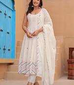 Women Embroidered Regular Pure Cotton Kurta with Trousers & With Dupatta