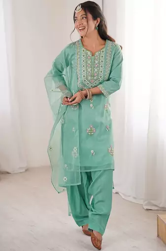 Women Embroidered Regular Kurta with Trousers & With Dupatta