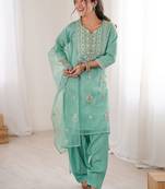 Women Embroidered Regular Kurta with Trousers & With Dupatta