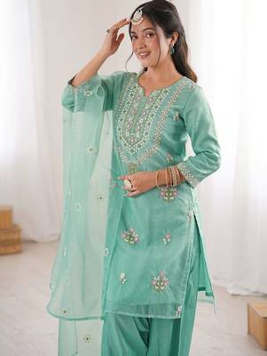 Women Embroidered Regular Kurta with Trousers & With Dupatta 4