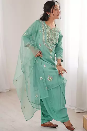 Women Embroidered Regular Kurta with Trousers & With Dupatta