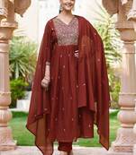 Women Embroidered Regular Pure Cotton Kurta with Trousers & With Dupatta