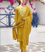 Women Embroidered Regular Kurta with Trousers & With Dupatta