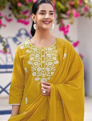 Women Embroidered Regular Kurta with Trousers & With Dupatta 2