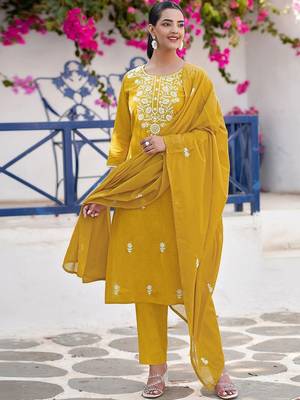 Women Embroidered Regular Kurta with Trousers & With Dupatta 5