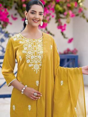 Women Embroidered Regular Kurta with Trousers & With Dupatta 6