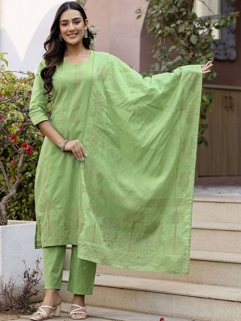 Women Embroidered Regular Kurta with Pyjamas & With Dupatta