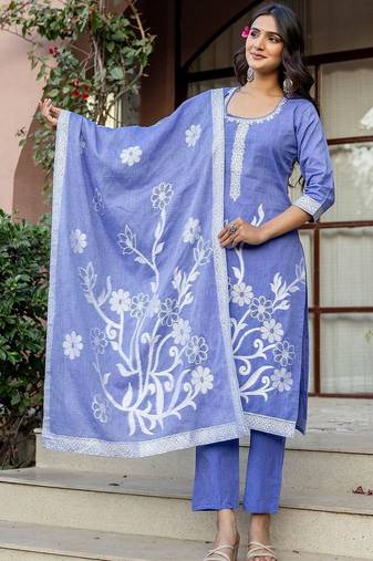 Women Embroidered Regular Kurta with Pyjamas & With Dupatta