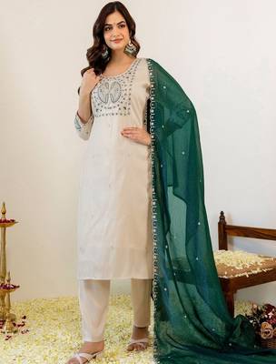 Women Embroidered Regular Kurta with Pyjamas & With Dupatta 1