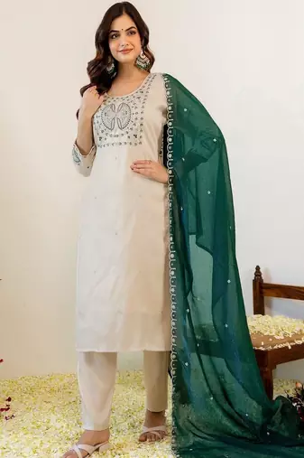 Women Embroidered Regular Kurta with Pyjamas & With Dupatta