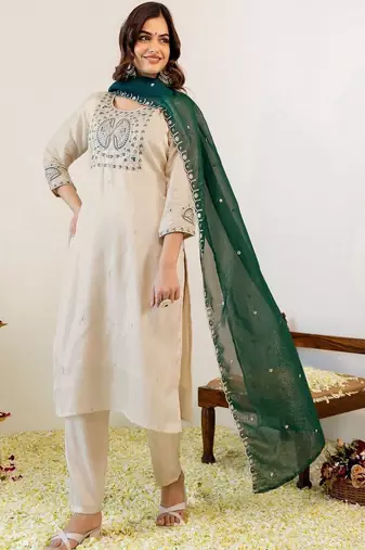 Women Embroidered Regular Kurta with Pyjamas & With Dupatta