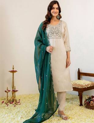Women Embroidered Regular Kurta with Pyjamas & With Dupatta 3