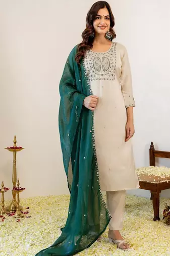 Women Embroidered Regular Kurta with Pyjamas & With Dupatta