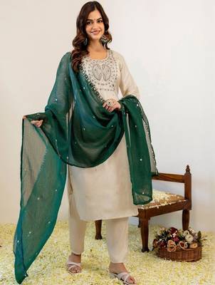 Women Embroidered Regular Kurta with Pyjamas & With Dupatta 4