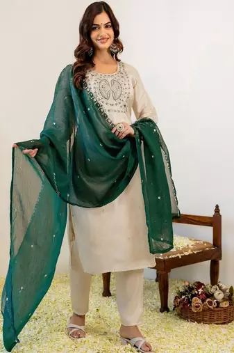 Women Embroidered Regular Kurta with Pyjamas & With Dupatta