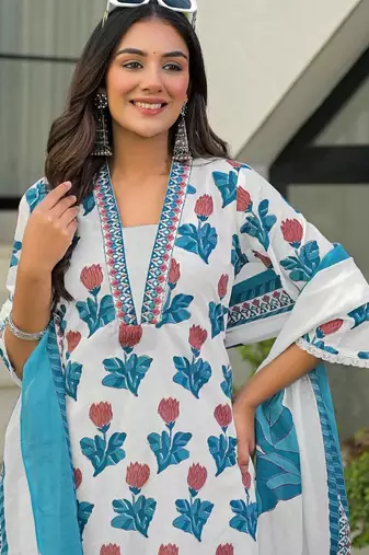 Women Ethnic Motifs Printed Regular Pure Cotton Kurta with Palazzos & With Dupatta