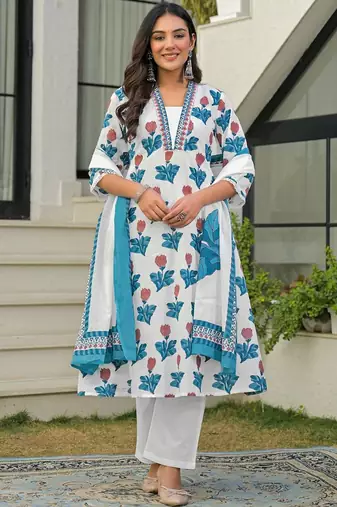Women Ethnic Motifs Printed Regular Pure Cotton Kurta with Palazzos & With Dupatta