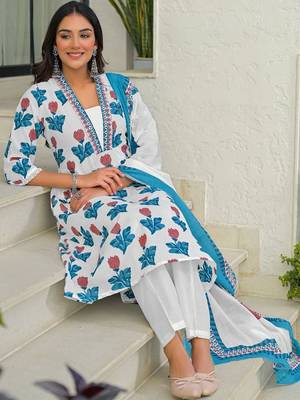 Women Ethnic Motifs Printed Regular Pure Cotton Kurta with Palazzos & With Dupatta 5