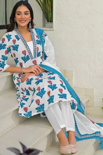 Women Ethnic Motifs Printed Regular Pure Cotton Kurta with Palazzos & With Dupatta
