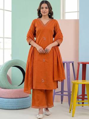 Women Ethnic Motifs Embroidered Regular Thread Work Kurta with Trousers & With Dupatta 1