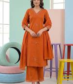 Women Ethnic Motifs Embroidered Regular Thread Work Kurta with Trousers & With Dupatta