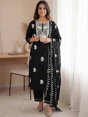 Women Ethnic Motifs Embroidered Regular Thread Work Kurta with Trousers & With Dupatta 2