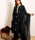 Women Ethnic Motifs Embroidered Regular Thread Work Kurta with Palazzos & With Dupatta