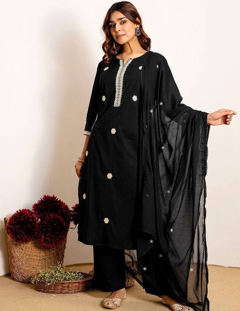 Women Ethnic Motifs Embroidered Regular Thread Work Kurta with Palazzos & With Dupatta