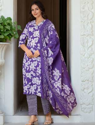 Women Floral Printed Regular Sequinned Kurta with Trousers & With Dupatta 4