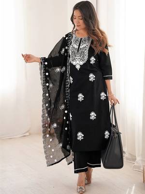 Women Ethnic Motifs Embroidered Regular Thread Work Kurta with Trousers & With Dupatta 1