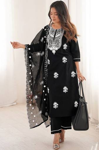 Women Ethnic Motifs Embroidered Regular Thread Work Kurta with Trousers & With Dupatta