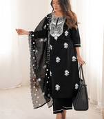 Women Ethnic Motifs Embroidered Regular Thread Work Kurta with Trousers & With Dupatta