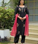 Women Embroidered Regular Sequinned Kurta with Trousers & With Dupatta