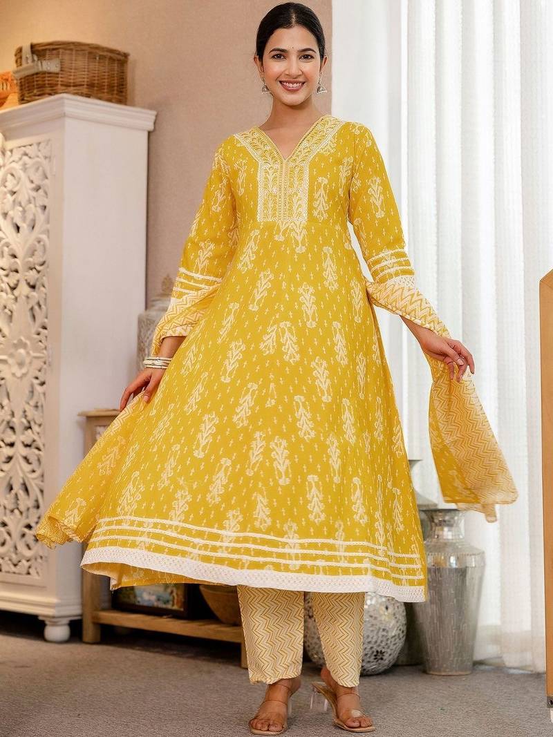 Women Ethnic Motifs Printed Regular Mirror Work Kurta with Trousers & Dupatta