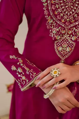 Women Ethnic Motifs Embroidered Regular Thread Work Kurta with Trousers & With Dupatta