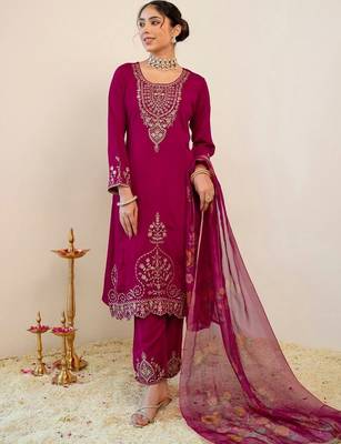 Women Ethnic Motifs Embroidered Regular Thread Work Kurta with Trousers & With Dupatta 6